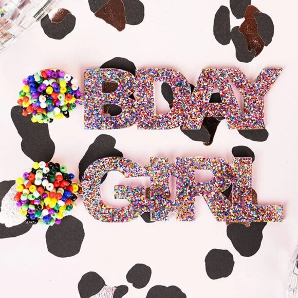 BIRTHDAY GIRL GLITTER & SEED BEADED EARRINGS - Picture 2 of 4